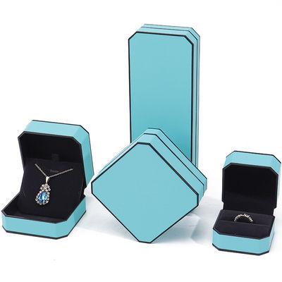 Beli Cyan Elegant Octagonal Fux Kulit Perhiasan Kotak Paket Dengan Black Border Ornament online manufacture