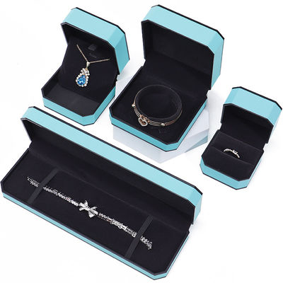 Cyan Elegant Octagonal Fux Kulit Perhiasan Kotak Paket Dengan Black Border Ornament