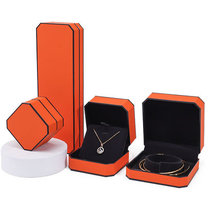 Beli Octogonal Orange Black Border PU Kulit Perhiasan Set untuk Kemasan Mewah online manufacture