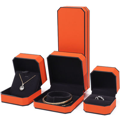 Octogonal Orange Black Border PU Kulit Perhiasan Set untuk Kemasan Mewah