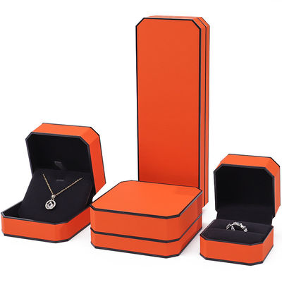 Octogonal Orange Black Border PU Kulit Perhiasan Set untuk Kemasan Mewah