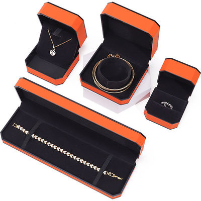 Octogonal Orange Black Border PU Kulit Perhiasan Set untuk Kemasan Mewah