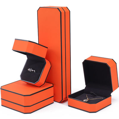 Octogonal Orange Black Border PU Kulit Perhiasan Set untuk Kemasan Mewah
