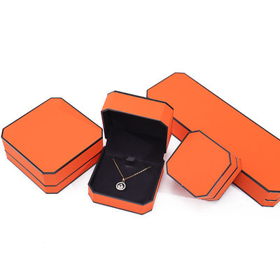 Octogonal Orange Black Border PU Kulit Perhiasan Set untuk Kemasan Mewah