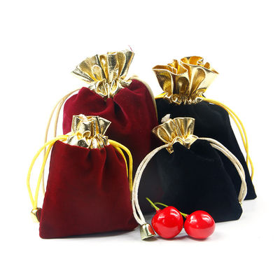 Soft Slip No Villi Velvet Drawstring Tas Perhiasan Dengan Mulut Emas