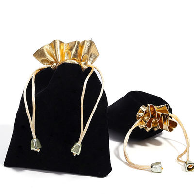 Soft Slip No Villi Velvet Drawstring Tas Perhiasan Dengan Mulut Emas