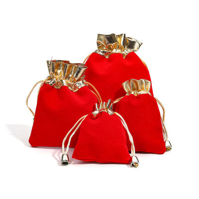 Soft Slip No Villi Velvet Drawstring Tas Perhiasan Dengan Mulut Emas
