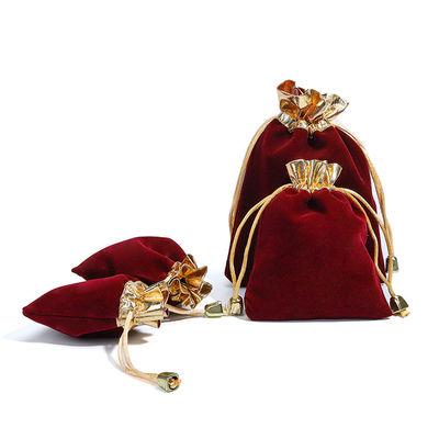 Soft Slip No Villi Velvet Drawstring Tas Perhiasan Dengan Mulut Emas