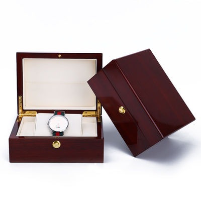 OEM Dustproof Kayu Luxury Jam Tangan Storage Box Dengan Penutupan Tombol Tekan