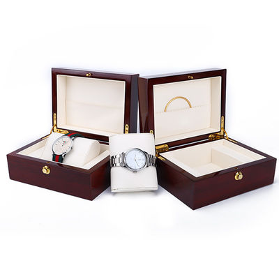 OEM Dustproof Kayu Luxury Jam Tangan Storage Box Dengan Penutupan Tombol Tekan