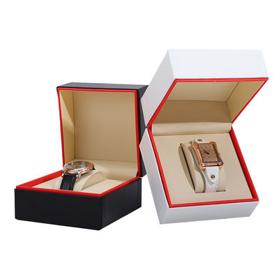Soft Handy Stylish PU Kulit Jam Tangan Kemasan Kotak Red Edge Storage Case untuk Hadiah