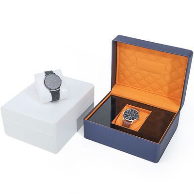 Soft Touch Lining PU Kulit Kotak Jam Tangan Luxury Packaging dengan Interior Kayu yang Elegan