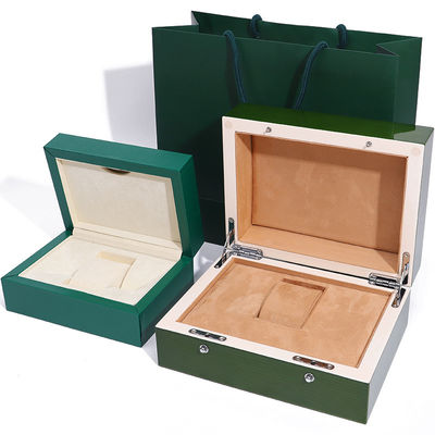 Beli High End Green Wooden Watch Box untuk Kemasan Hadiah Mewah dengan Tas Tote Flipped online manufacture