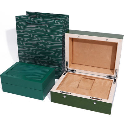 High End Green Wooden Watch Box untuk Kemasan Hadiah Mewah dengan Tas Tote Flipped