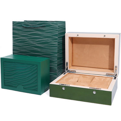 High End Green Wooden Watch Box untuk Kemasan Hadiah Mewah dengan Tas Tote Flipped