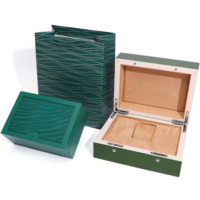 High End Green Wooden Watch Box untuk Kemasan Hadiah Mewah dengan Tas Tote Flipped