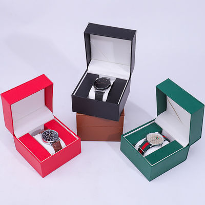 Kotak penyimpanan jam tangan kulit PU high-end dengan interior kayu untuk kemasan mewah