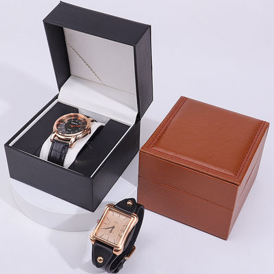 Kotak penyimpanan jam tangan kulit PU high-end dengan interior kayu untuk kemasan mewah