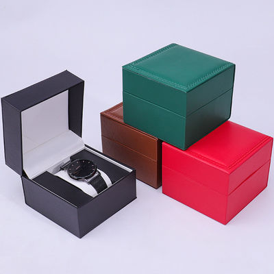 Kotak penyimpanan jam tangan kulit PU high-end dengan interior kayu untuk kemasan mewah