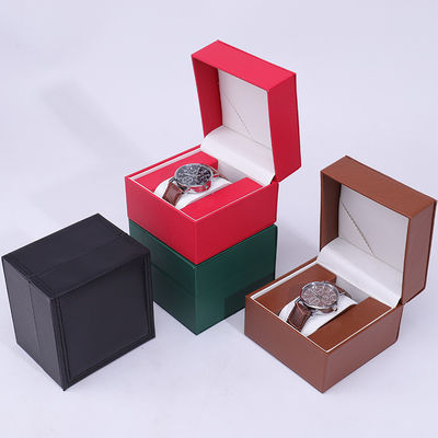 Kotak penyimpanan jam tangan kulit PU high-end dengan interior kayu untuk kemasan mewah