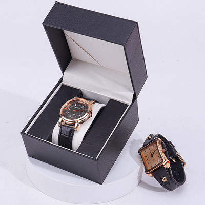 Kotak penyimpanan jam tangan kulit PU high-end dengan interior kayu untuk kemasan mewah