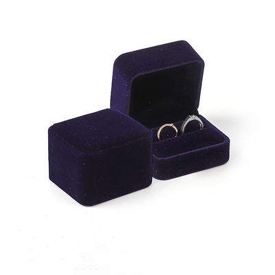 Kotak perhiasan beludru hijau tua persegi untuk kemasan cincin pernikahan, kotak perhiasan lipat