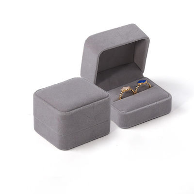 Kotak perhiasan beludru hijau tua persegi untuk kemasan cincin pernikahan, kotak perhiasan lipat