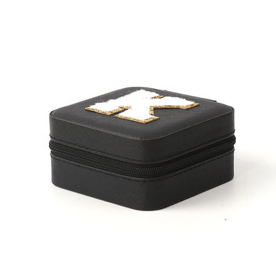 Perhiasan Mewah Kotak Penyimpanan Hadiah Custom Logo Portable Kulit Kecil Hitam Organizer Travel Case