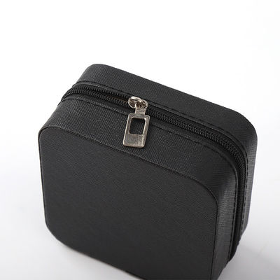 Perhiasan Mewah Kotak Penyimpanan Hadiah Custom Logo Portable Kulit Kecil Hitam Organizer Travel Case