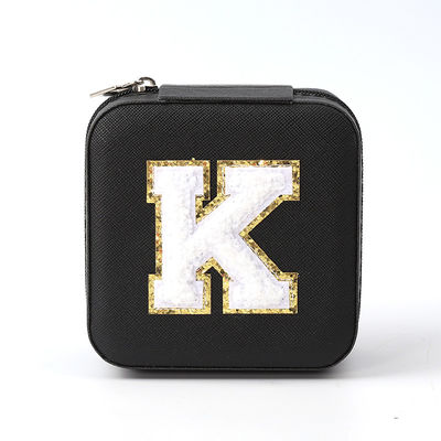 Perhiasan Mewah Kotak Penyimpanan Hadiah Custom Logo Portable Kulit Kecil Hitam Organizer Travel Case