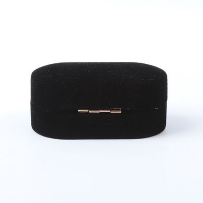 Perhiasan Custom Black Velvet Packaging Pernikahan Pernikahan Double Ring Box Perhiasan Mewah