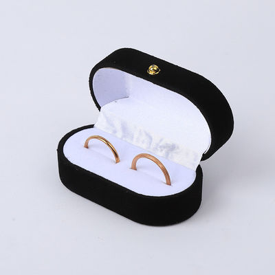 Perhiasan Custom Black Velvet Packaging Pernikahan Pernikahan Double Ring Box Perhiasan Mewah