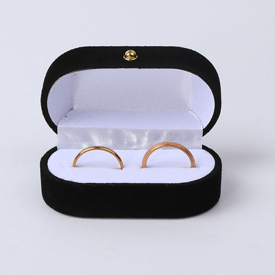 Perhiasan Custom Black Velvet Packaging Pernikahan Pernikahan Double Ring Box Perhiasan Mewah