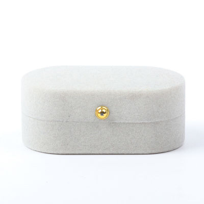 Kothak Perhiasan Mewah Pribadi Custom Gray Velvet Perhiasan Kemasan Pernikahan Pertunangan Kothak Cincin Ganda