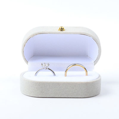 Kothak Perhiasan Mewah Pribadi Custom Gray Velvet Perhiasan Kemasan Pernikahan Pertunangan Kothak Cincin Ganda