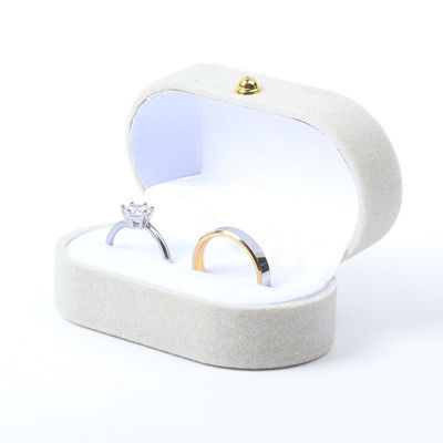 Kothak Perhiasan Mewah Pribadi Custom Gray Velvet Perhiasan Kemasan Pernikahan Pertunangan Kothak Cincin Ganda