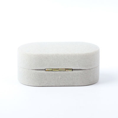 Kothak Perhiasan Mewah Pribadi Custom Gray Velvet Perhiasan Kemasan Pernikahan Pertunangan Kothak Cincin Ganda