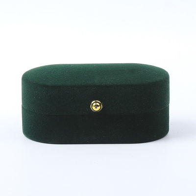 Grosir Pabrik Perhiasan Mewah Kotak Perhiasan Berlapis Velvet Hijau Pemasangan Pernikahan Pertunangan Double Ring Box Dengan Logo