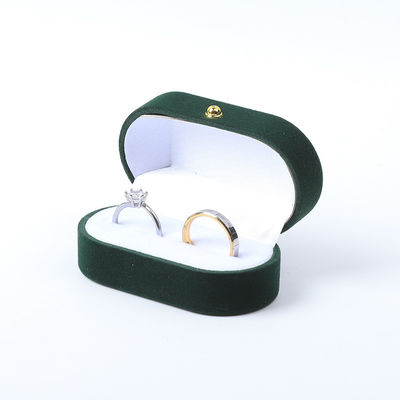 Grosir Pabrik Perhiasan Mewah Kotak Perhiasan Berlapis Velvet Hijau Pemasangan Pernikahan Pertunangan Double Ring Box Dengan Logo