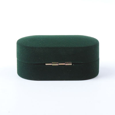 Grosir Pabrik Perhiasan Mewah Kotak Perhiasan Berlapis Velvet Hijau Pemasangan Pernikahan Pertunangan Double Ring Box Dengan Logo