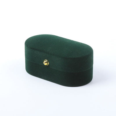 Grosir Pabrik Perhiasan Mewah Kotak Perhiasan Berlapis Velvet Hijau Pemasangan Pernikahan Pertunangan Double Ring Box Dengan Logo