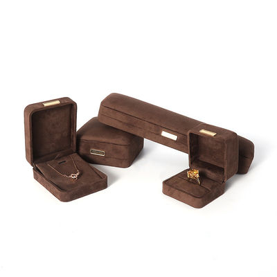 Hign End mewah coklat flanel beludru Perhiasan Kotak untuk gelang Kalung cincin Earring