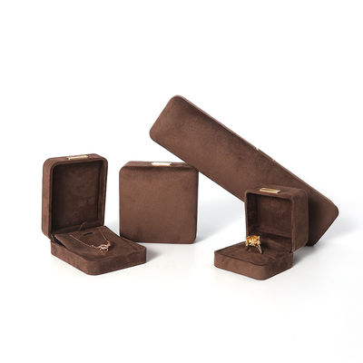 Hign End mewah coklat flanel beludru Perhiasan Kotak untuk gelang Kalung cincin Earring