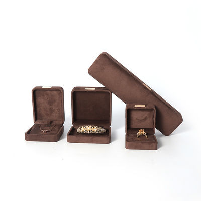 Hign End mewah coklat flanel beludru Perhiasan Kotak untuk gelang Kalung cincin Earring