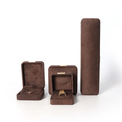 Hign End mewah coklat flanel beludru Perhiasan Kotak untuk gelang Kalung cincin Earring