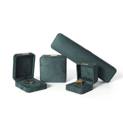 Pabrik grosir Perhiasan Mewah Kotak Pribadi High End Kalung Gelang Earrings Cincin Perhiasan Set Kemasan Velvet Hijau Gelap Perhiasan Kotak dengan logo