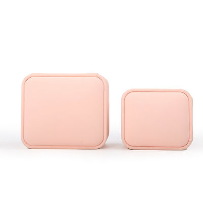 Grosir Perhiasan Kemasan Kotak Cincin Custom Perhiasan Kemasan Mewah Pink Perhiasan Kulit Double Ring Box untuk Pernikahan