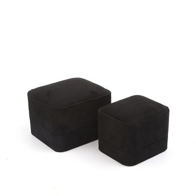 Grosir Perhiasan High End Kemasan Kotak Cincin Custom Logo Perhiasan Kemasan Mewah Pernikahan Ganda Pertunangan Velvet Ring Box