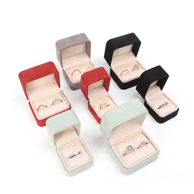 Grosir Perhiasan High End Kemasan Kotak Cincin Custom Logo Perhiasan Kemasan Mewah Pernikahan Ganda Pertunangan Velvet Ring Box