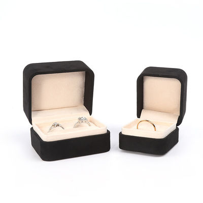 Grosir Perhiasan High End Kemasan Kotak Cincin Custom Logo Perhiasan Kemasan Mewah Pernikahan Ganda Pertunangan Velvet Ring Box
